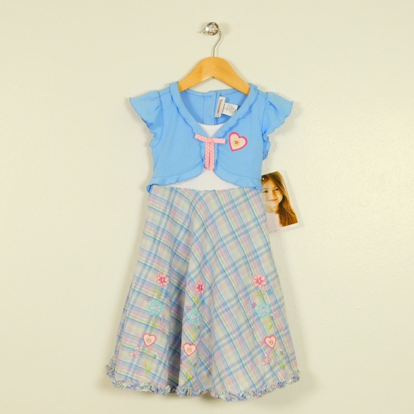 Youngland Girls Size 5 Blue Shrug Plaid Fit and Flare Dress Casual Spring NEW - Picture 1 of 6